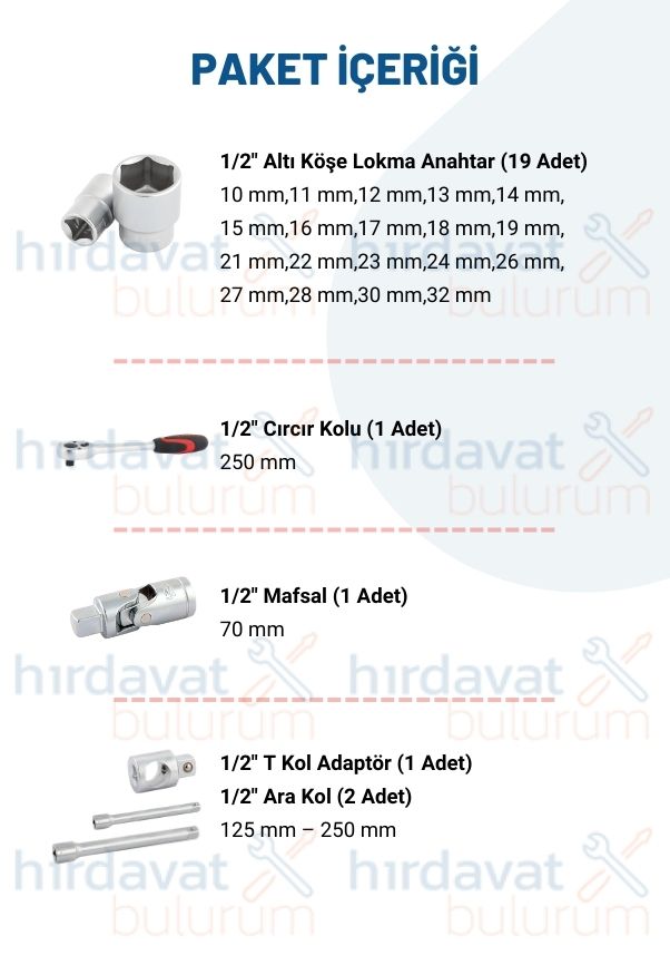 İzeltaş 1/2 Lokma Anahtar Takımı Altı Köşe 24prç