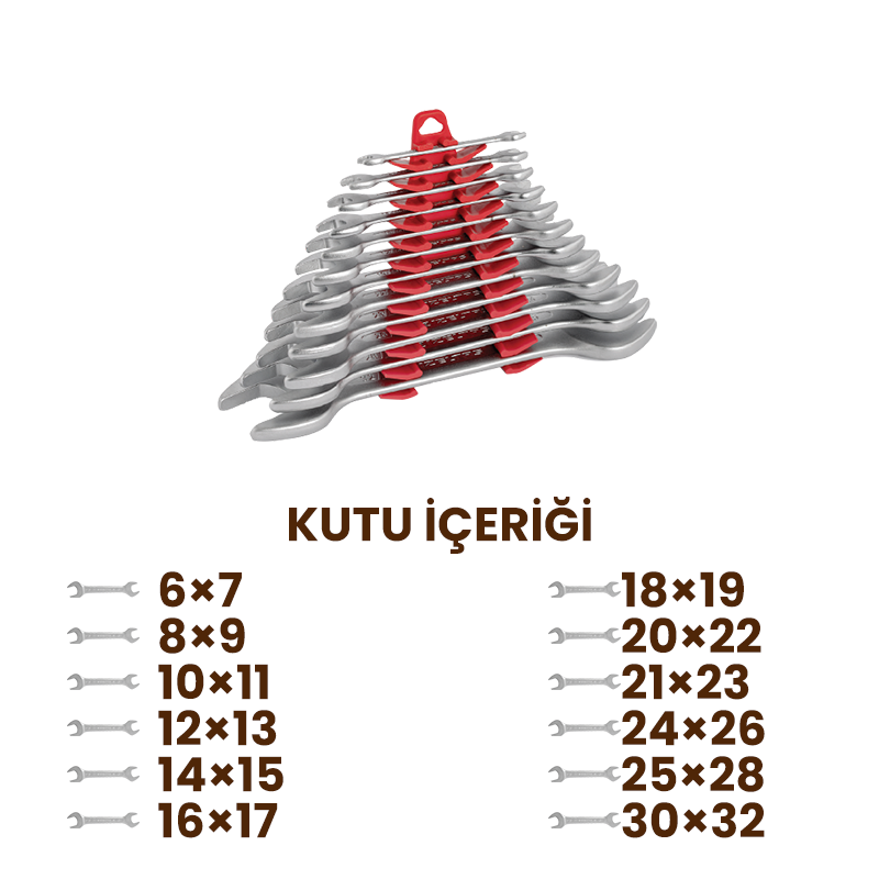 İzeltaş 12'li Çatal İki Ağız Anahtar Takımı Kısa Boy 6x7/30x32